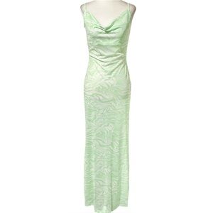 New Urban Threads Wavy Print Sheer Mesh Cowl Neck Cover Up Maxi Dress Mint XS